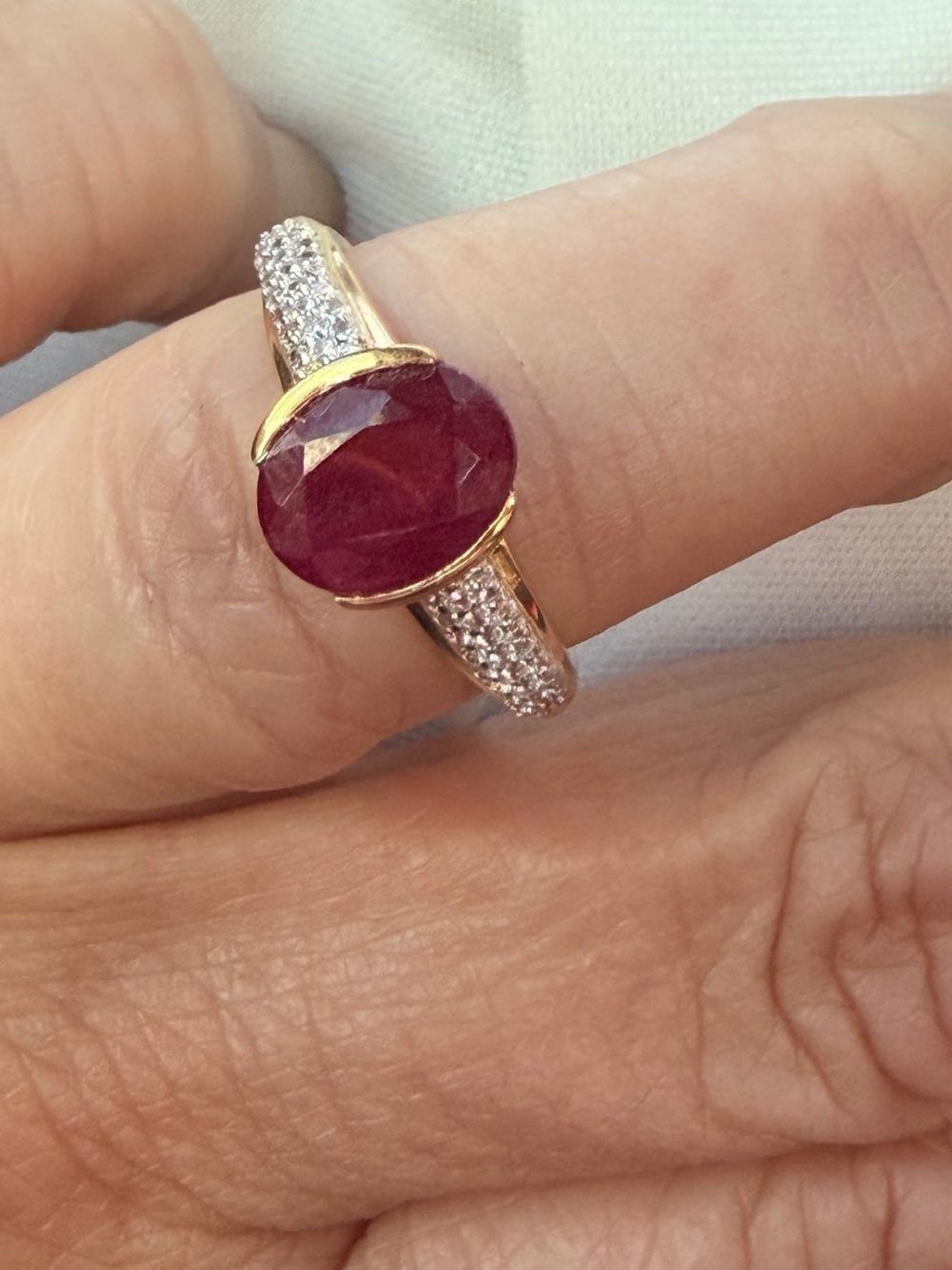 10K Yellow Gold/925 Sterling Silver NW Zircon and Ruby Ring